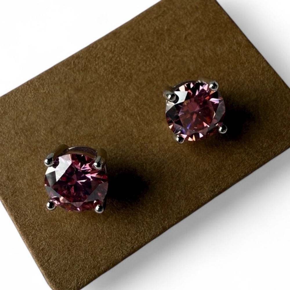 Pink Moissanite Screw back Stud Earrings